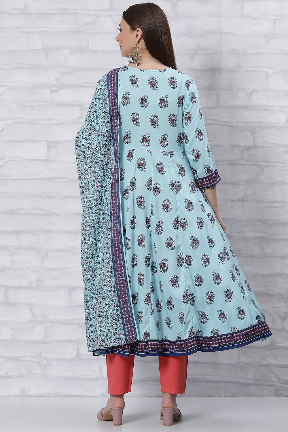Sky Blue Kalidar Printed Suit Set image number 4